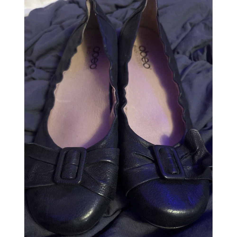 Abeo Womens Black Leather Tabitha Ballet Flats Buckle BioSystem Comfort Shoes 10